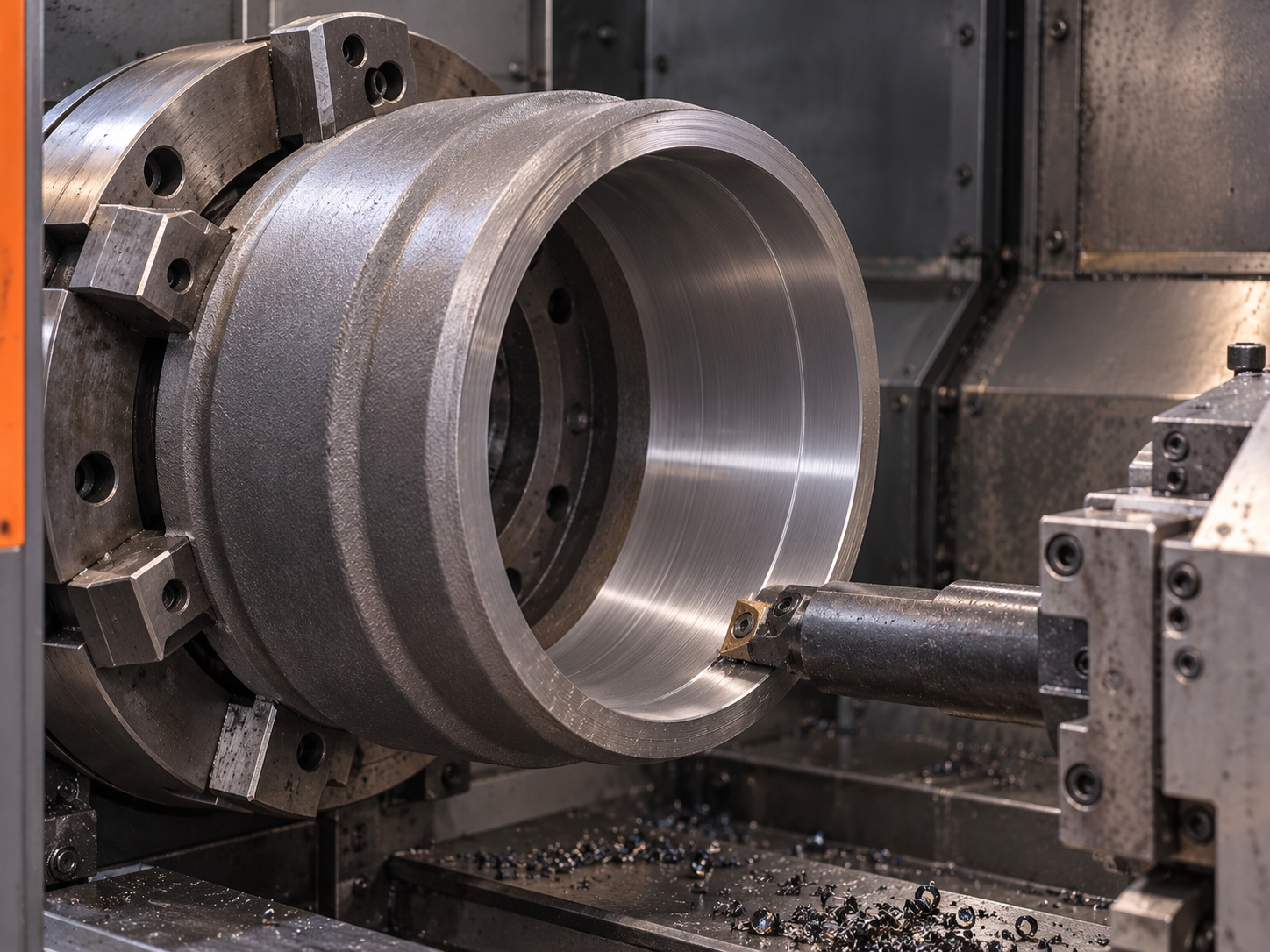 Illustration of machining a commercial vehicle component